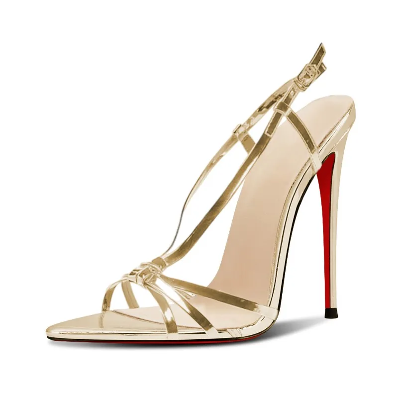 Summer new stunning nude cross strap sandals for women with slim heels, pointed toes,exposed toes, and a buckle strap high heels