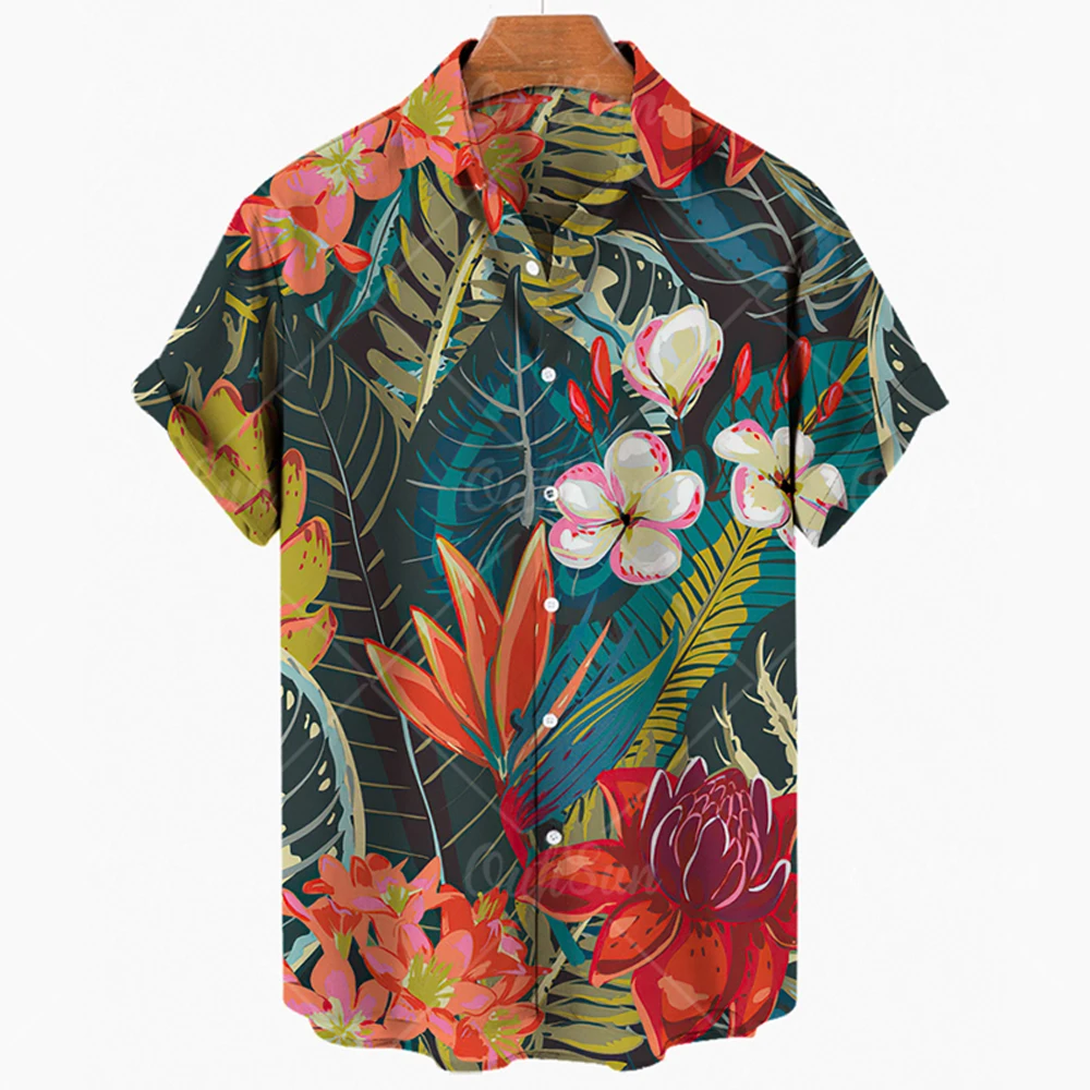 Men's Hawaiian shirts Fashion casual plant print shirt Beach men's short sleeved shirt 3XL summer outdoor trend men's clothing