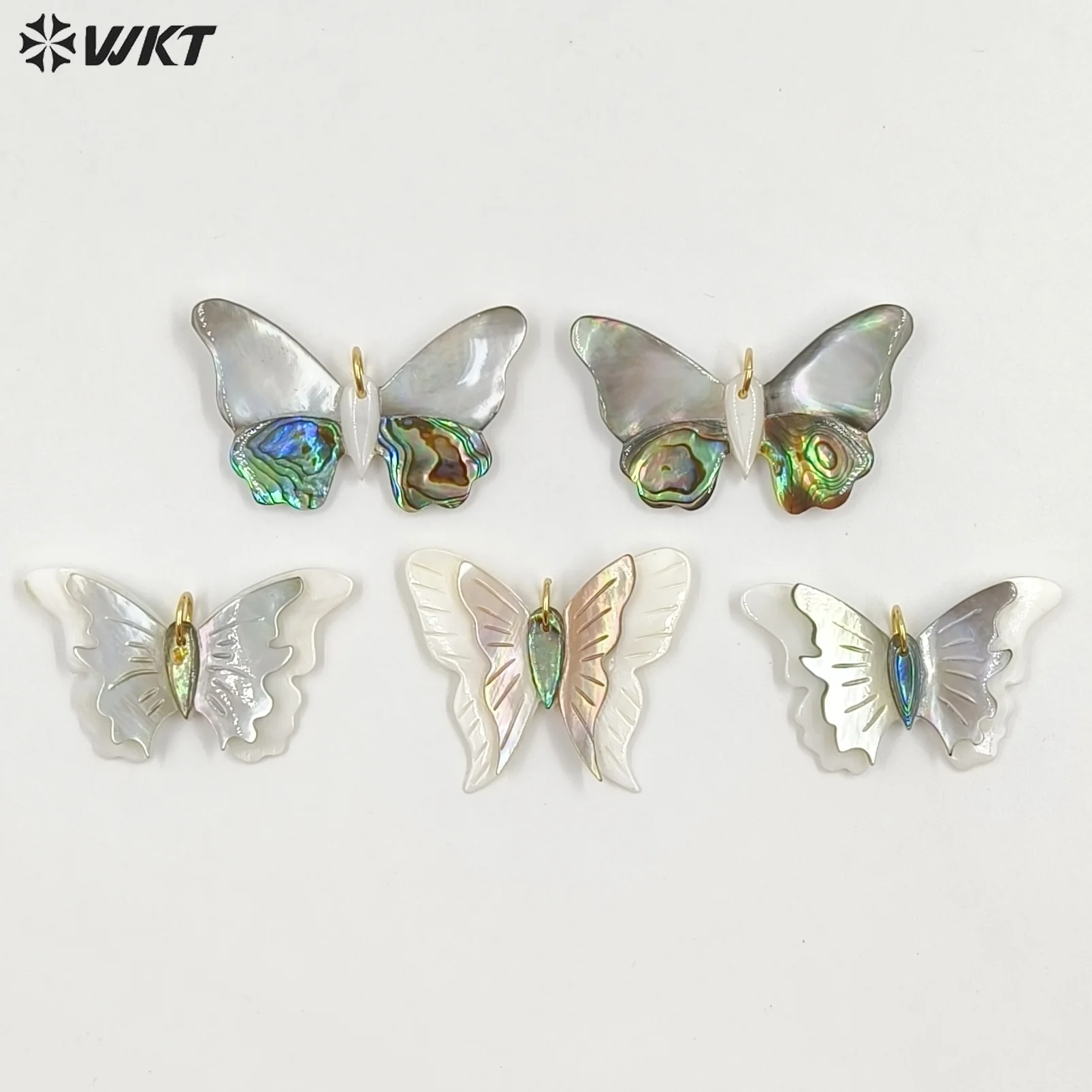 WT-JP466 Exquisite&Dynamic Butterfly Style Pink Grey And Abaloneshell Patchwork Design Pendants For Girls Hairpin Findings