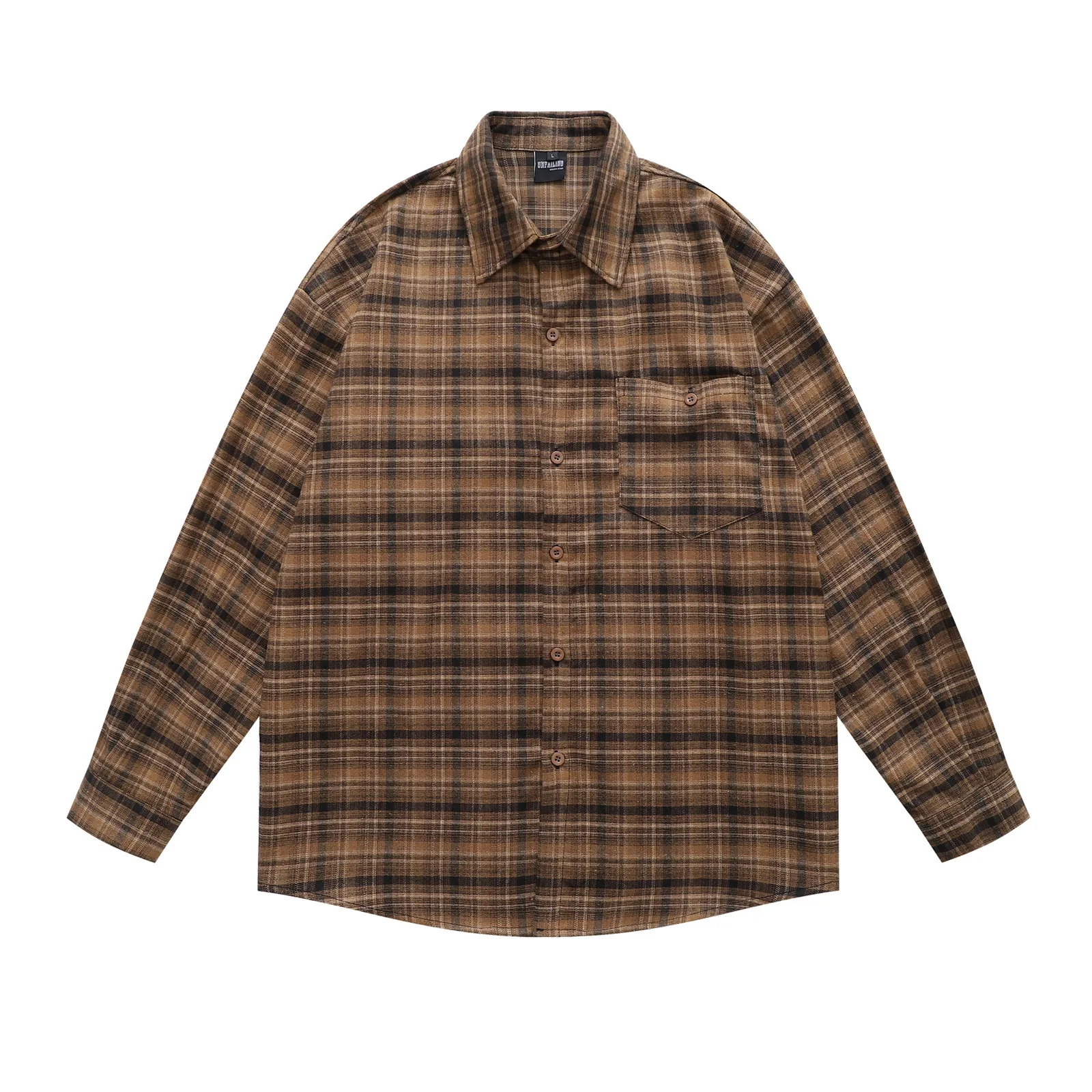 

Мужская классическая базовая клетчатая рубашка с длинным рукавом унисекс, уличная одежда, осень 2024, свободная повседневная классическая куртка-рубашка с нагрудным карманом