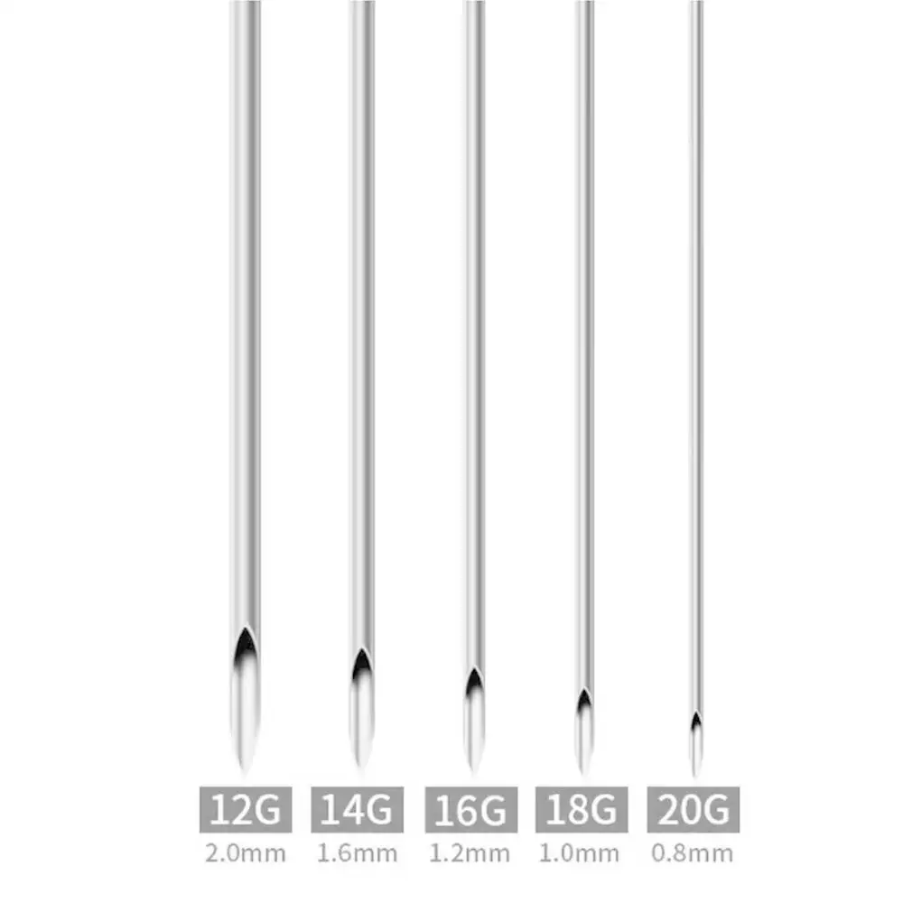 20/100Pcs Piercing Needles 12/14/16/18/20g Mix Needles Silvery Piercing Stainless Steel Body Hollow Needle for Ear Nose Piercing