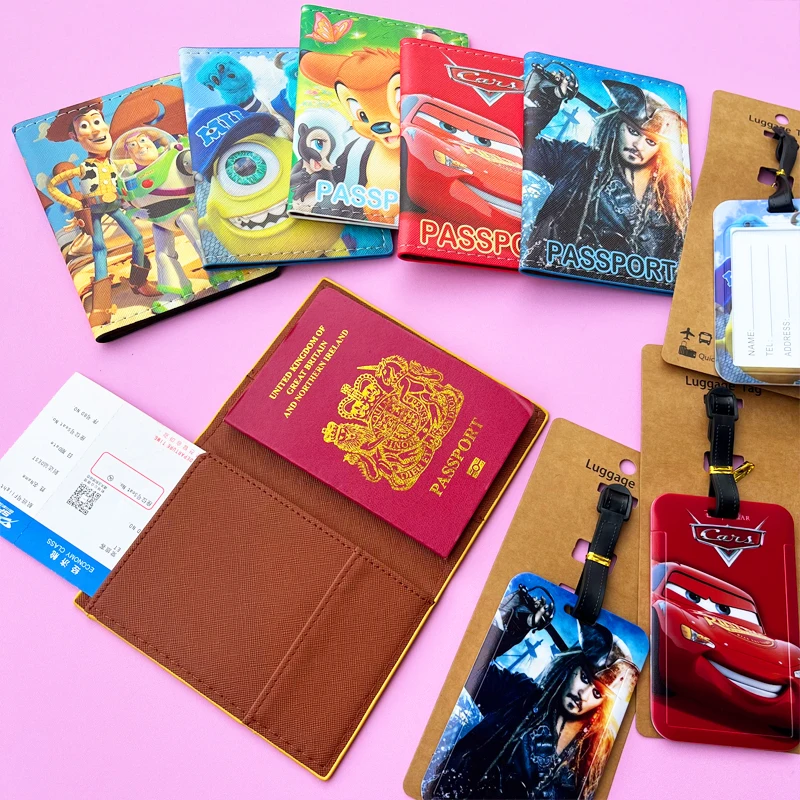 1Zestaw Disney Cars Etui na paszport i przywieszki bagażowe Okładka na paszport podróżny Przywieszka bagażowa Identyfikator biznesowy Etui na bagaż