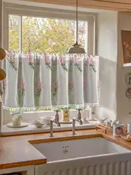Pink Tulip Embroidered 1PC Hairball Short Curtain, Living Room Bedroom Cabinet Barrier Tulle Small Short Curtains