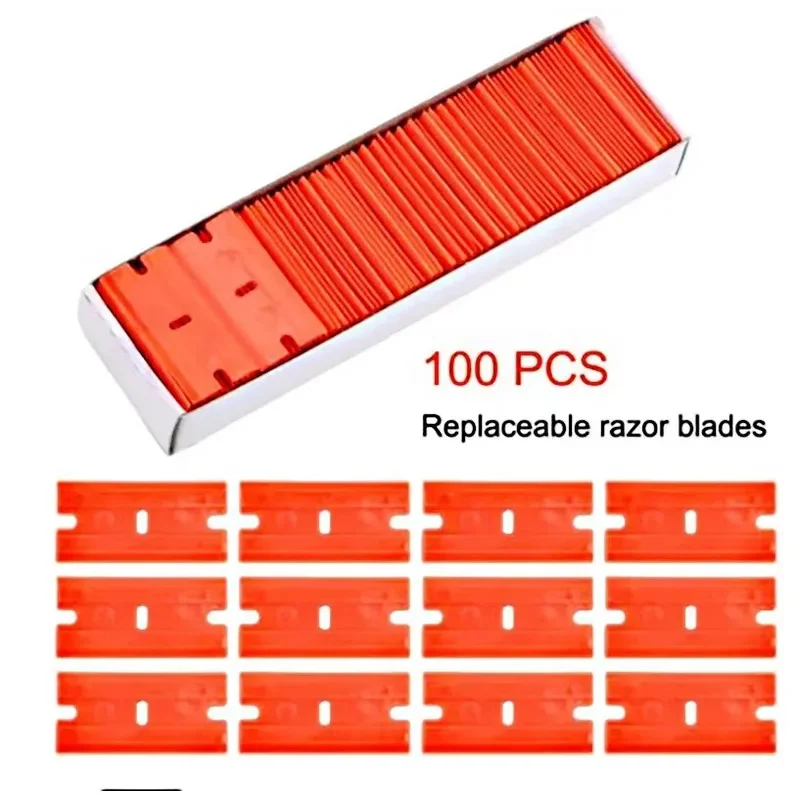 100 Pieces Two Cutting Plastic Razor Blade Label Clean Razor Glue Remover Window Glass Clean Scraper Car Wrap Sticker Squeegee