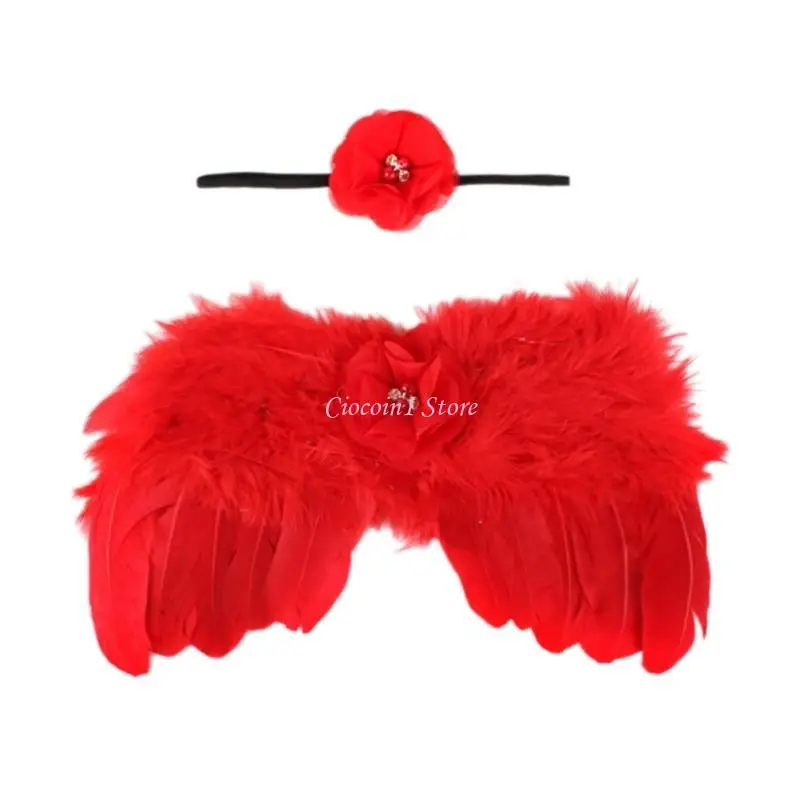 

Y1UB Baby Photostudio Accessories Angel Wing & Headdress Photography Props Infant Photoshoot Clothes Newborn Photo Costume