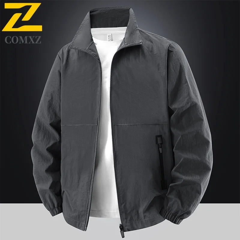 COMXZ Men Jacket Lightweight Windproof Wrinkle Resistant Outdoor Hiking Travel Camping Jackets Autumn Casual Sports Outerwear