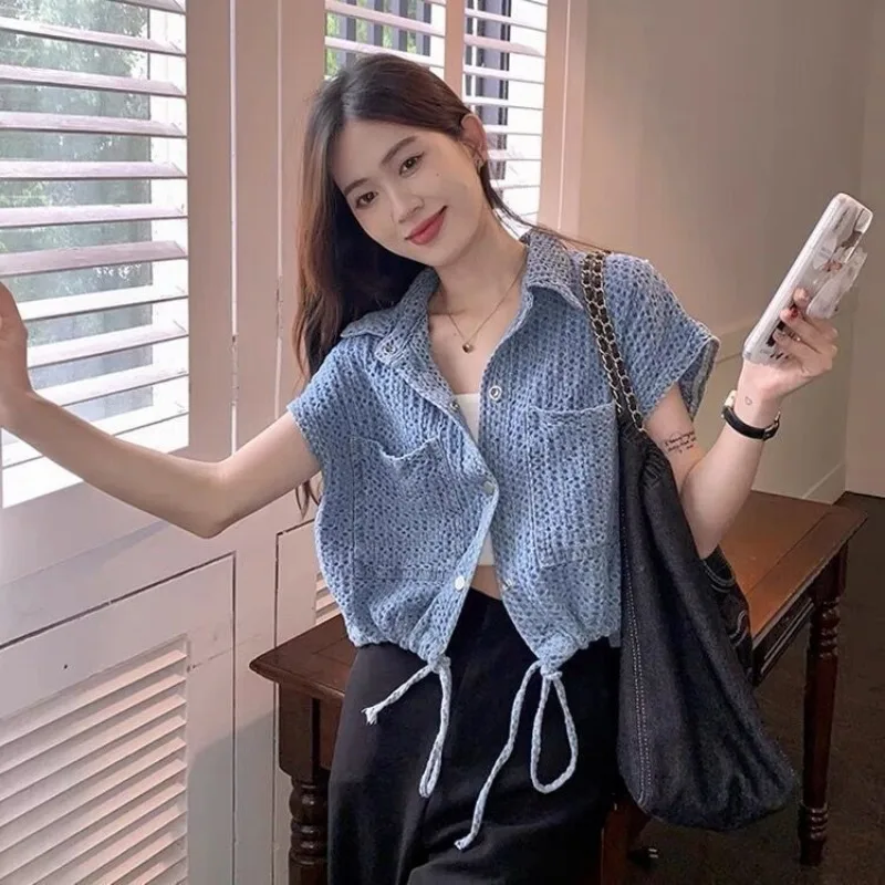 

Women Summer Simplicity Office Lady Solid Color Sleeveless Thin Denim Shirts Coat Ladies Fashion Temperament All-match Tops