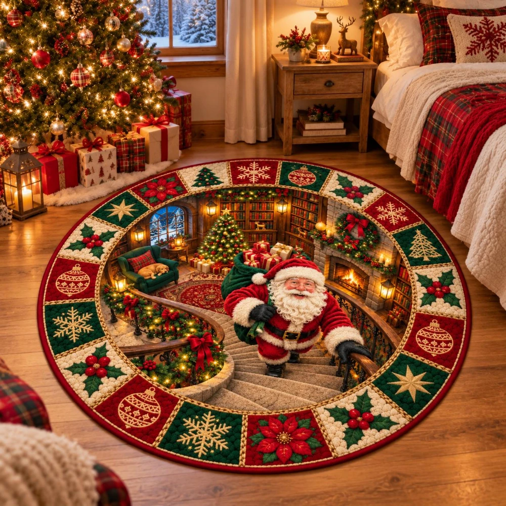 Cozy Bedroom Santa Claus Area Rug Secret Library Floor Mat Regal Living Room Entryway Floral Border Circle Rug