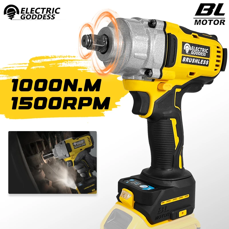 

Электрическая богиня 1000 Нм, бесщеточный электрический ударный гайковерт, беспроводной гаечный ключ с высоким крутящим моментом, инструменты для ремонта автомобиля для батареи Dewalt 20 В