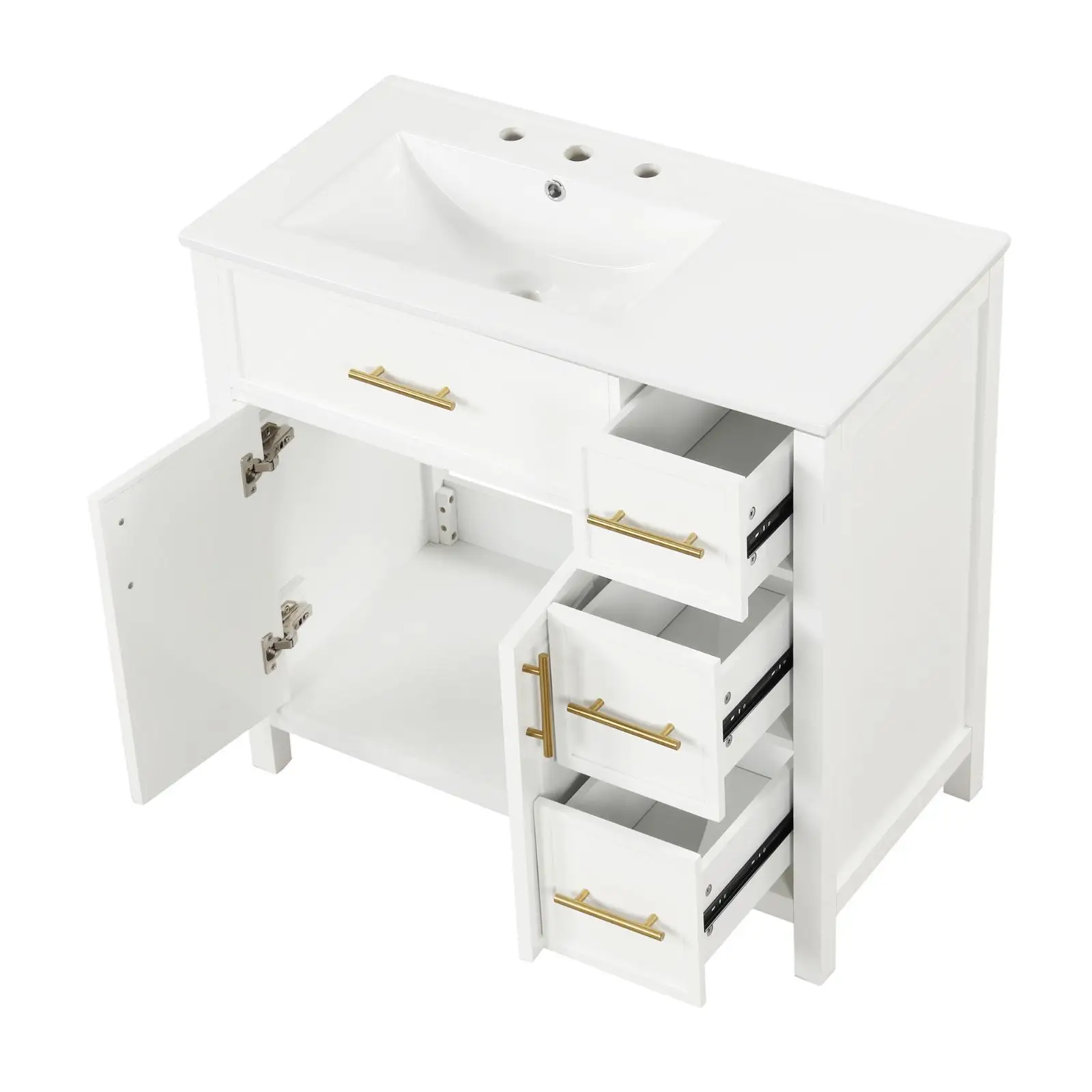 

Bathroom Vanity Set with Waterproof White Cabinet and Ceramic Basin for Contemporary Bathroom Remodel