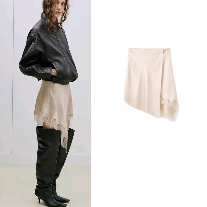 

Новая женская асимметричная юбка с кружевным подолом и перекрестным разрезом, низкая талия, А-силуэт, из полиэстера, моющаяся