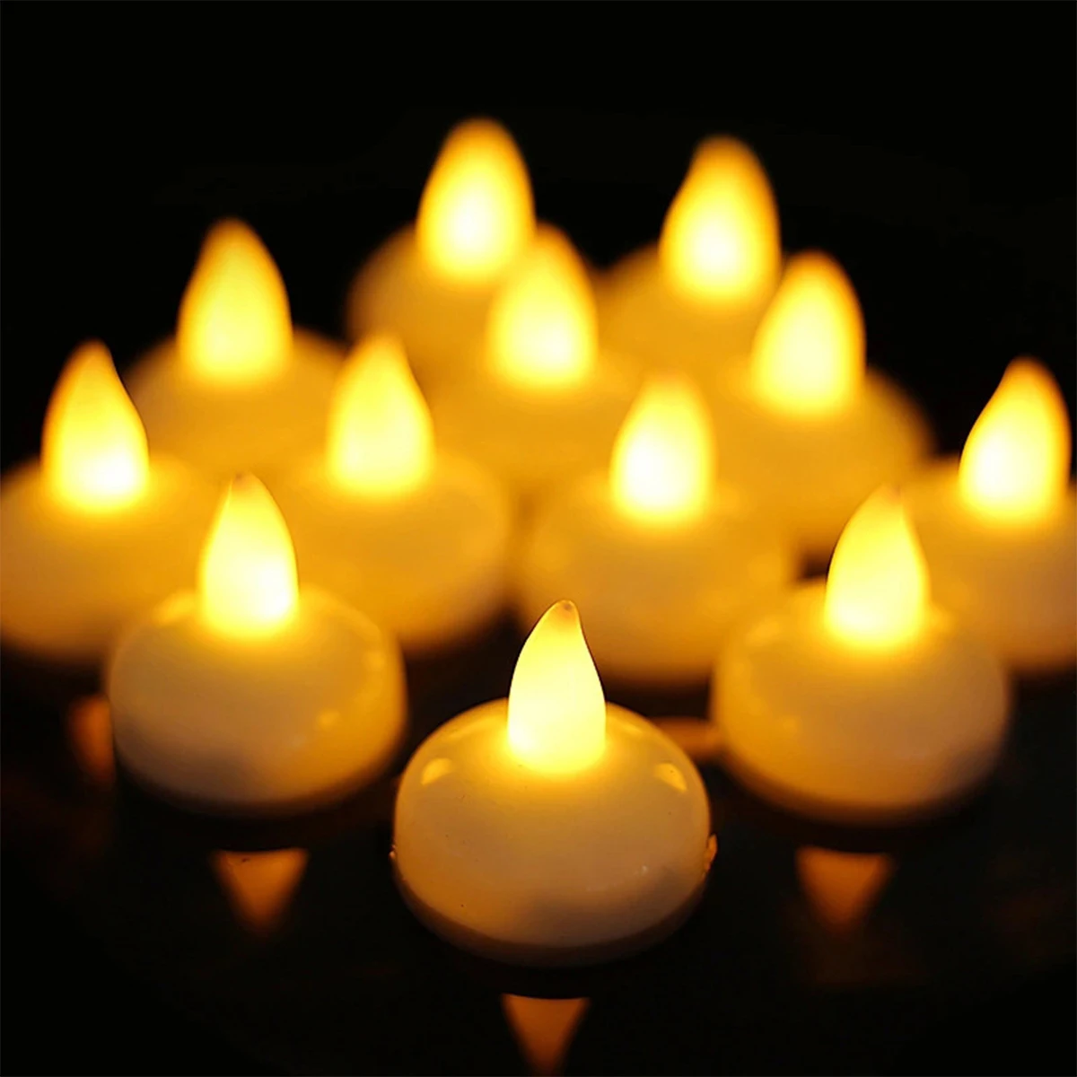 12Pcs LED Candle Light Water-sensing Floating Lamp Flameless Smokeless Flickering Tealight Prop Lamp Battery Candle Light