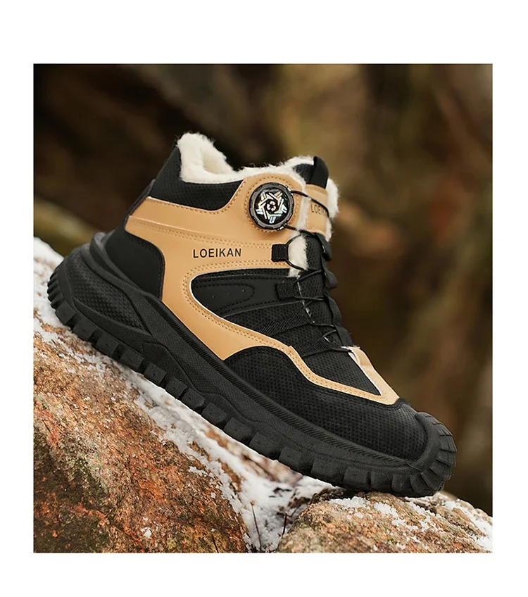 Herren Winter Warme High-Top-Stiefel Fleece-Gefütterte Schneeschuhe mit Drehverschluss Stoßfeste Schuhe mit Dicker Sohle – Detail 8