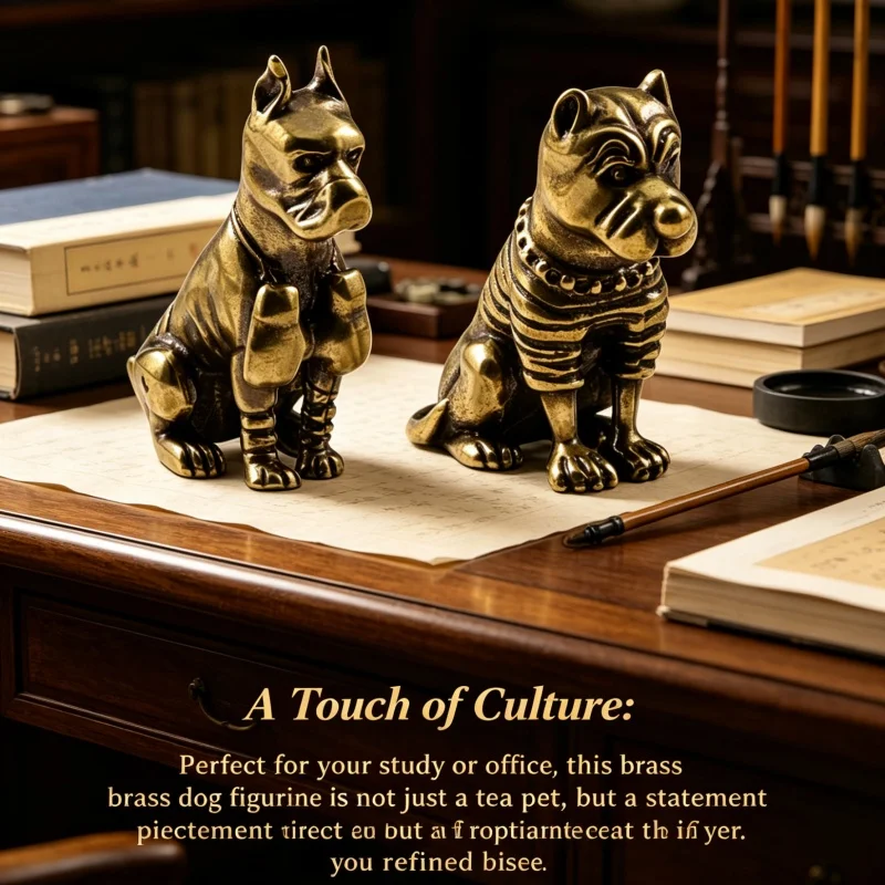 Vintage Solid Brass Pitbull Bulldog Figurine, Mini Tea Pet Ornament, Desk & Home Decor Collectible Statue for Dog Lovers - view 4
