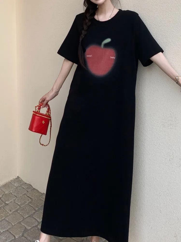 Plus Size Zomer Korte Mouwen T-shirt Jurk Vrouwen Elegante Vintage Losse Zwarte Vrouw Jurk Dames Jurken Vestidos