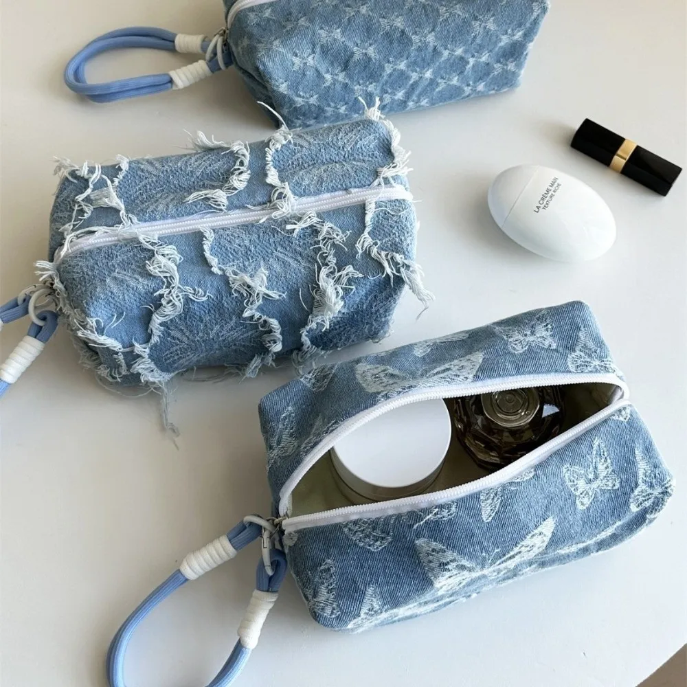 Large Capacity Butterfly Print Cosmetic Pouch Heart Washable Storage Pouch Organizer Puffy Zipper Clutch Handbag Sanitary Napkin
