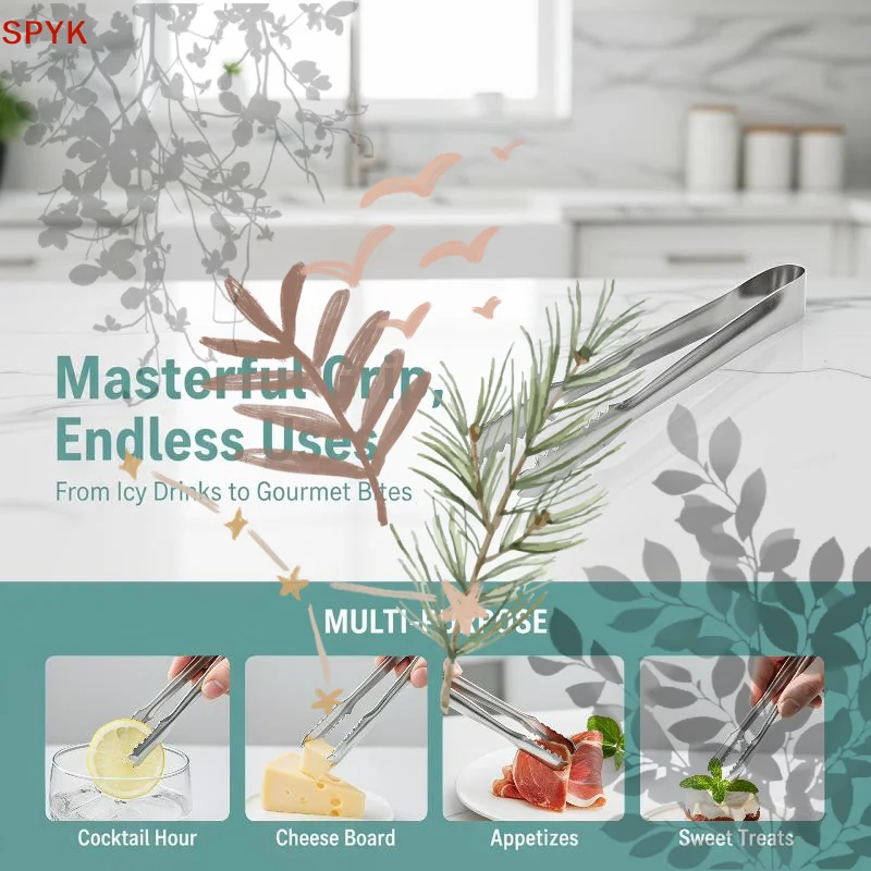 Stainless Steel Ice Tongs Coffee Sugar Cubes Small Clips: Bread Food Clamp Kitchen Portable Outdoor