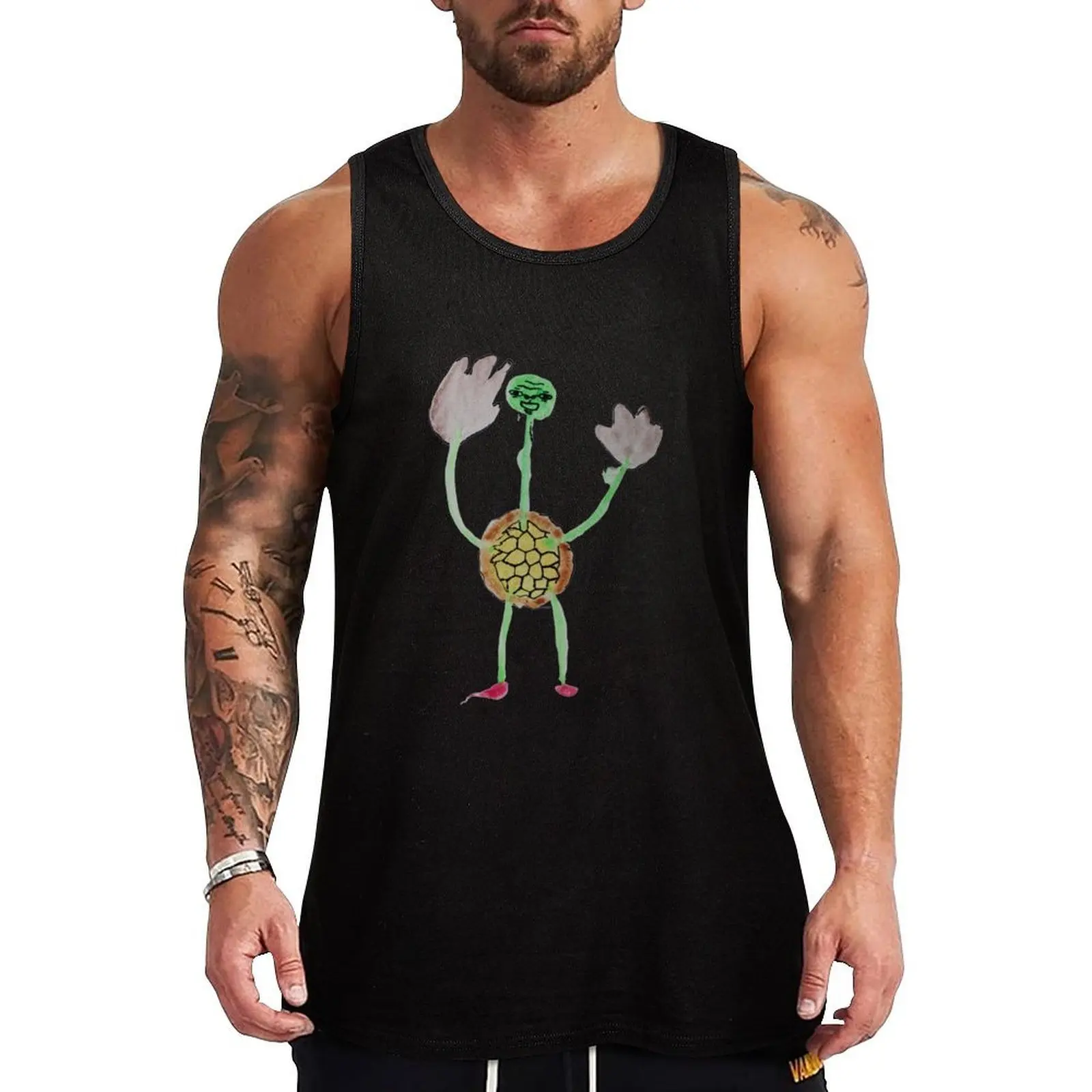 

Happy turtle man Tank Top Men's cotton t-shirt T-shirts men Top