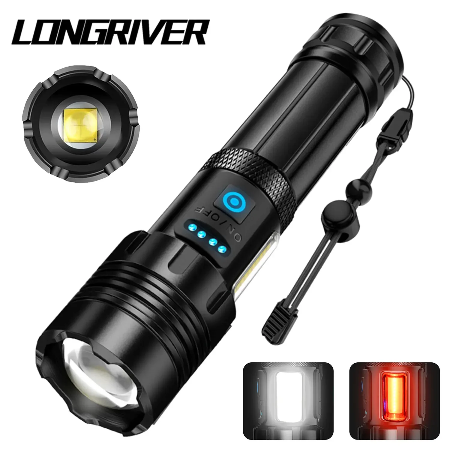 

LONGRIVER Powerful Led Flashlight X73 High Power Torch Light Usb Rechargeable Tactical Flashlight Use 18650 Battery Camping Lamp