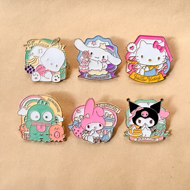 Cartoon Pochacco Kuromi Cinnamoroll Melody Brooch Enamel Lapel Badge Cute Anime Pins Backpack Decoration Accessories Gifts