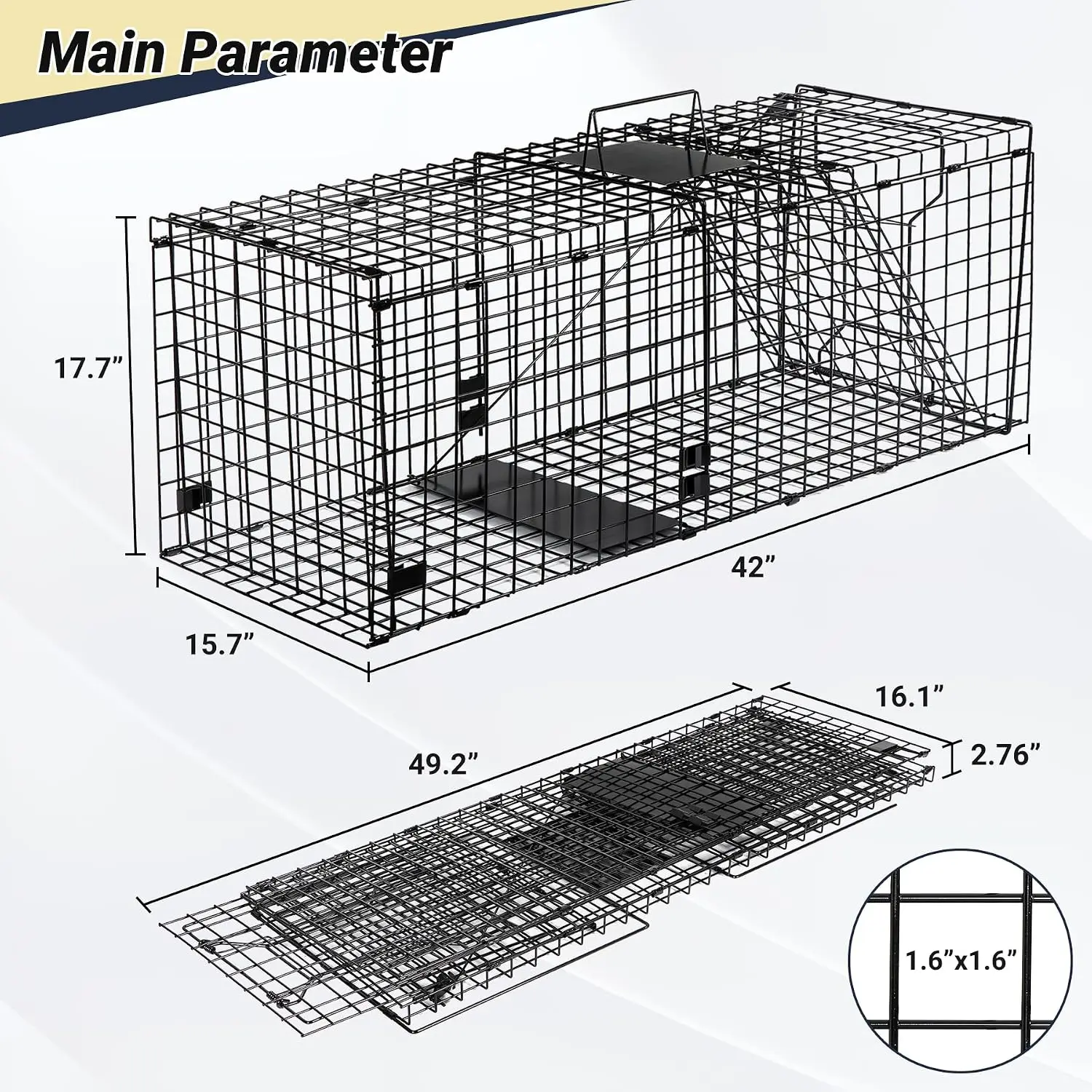 Humane Large Animal Trap Black 42 x 15.7 x 17.7 inch | Easy to Set & Release Animal Trap Cage, Collapsible Live Traps for Dogs, Raccoons, Foxes, Coyotes