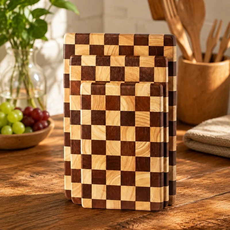 Heavy-Duty Reversible End-Grain Cutting Board Made from Rubberwood for Slicing Meat, Bread, and Produce