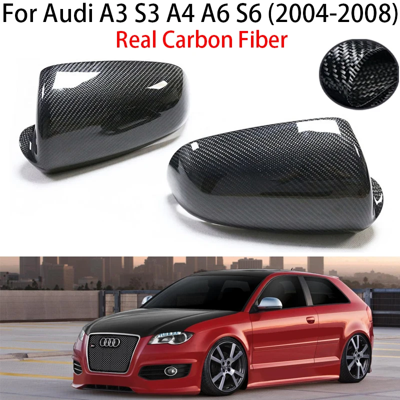 

Real Carbon Fiber For Audi A3 S3 A4 B7 A6 S6 2004-2008 Car Side Side Rearview Mirror Cover Cap Replacement Add On styles