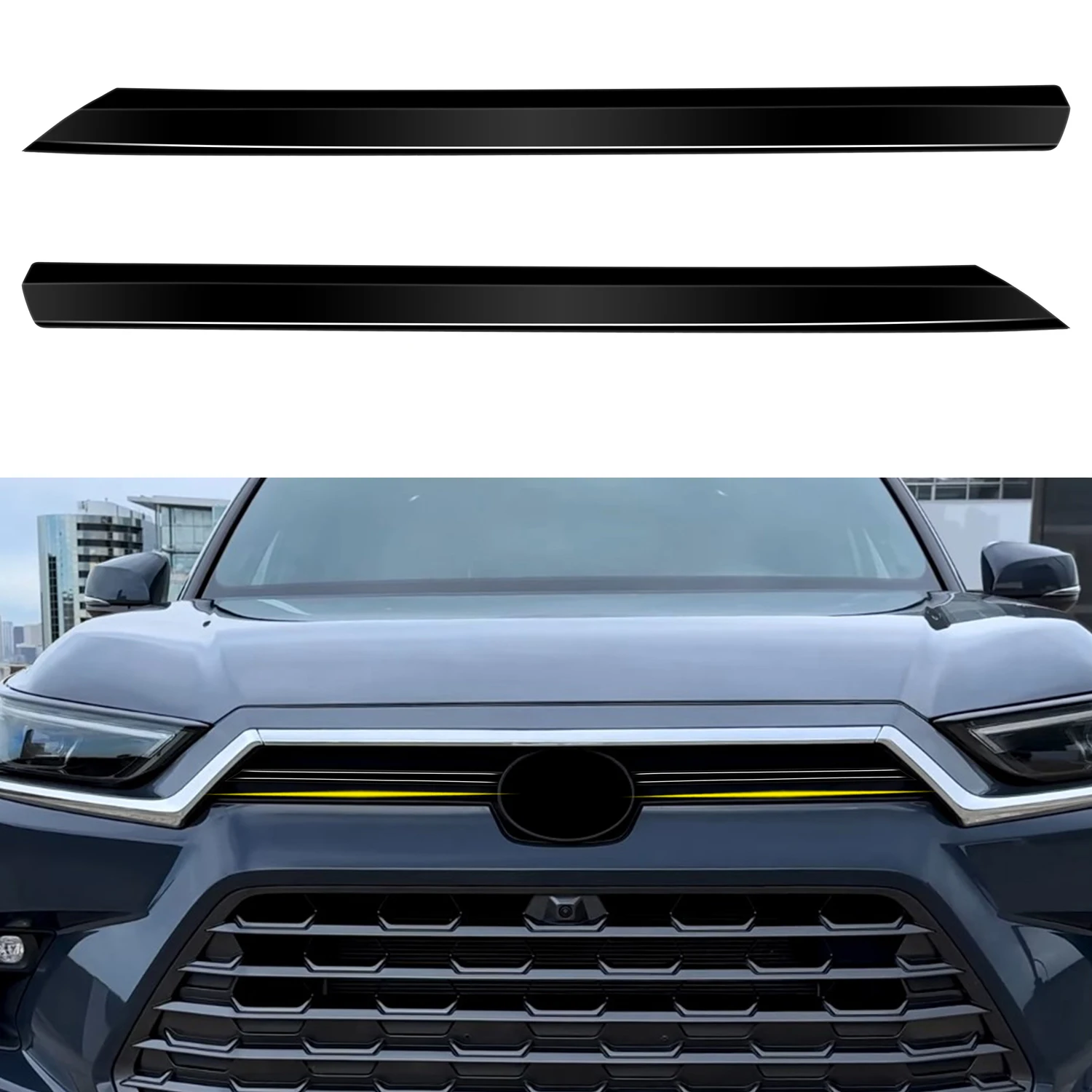 For Toyota Grand Highlander 2023 2024 Car Accessories ABS Plastic Front Console Grill Cover Decor Strip Trim 2pcs