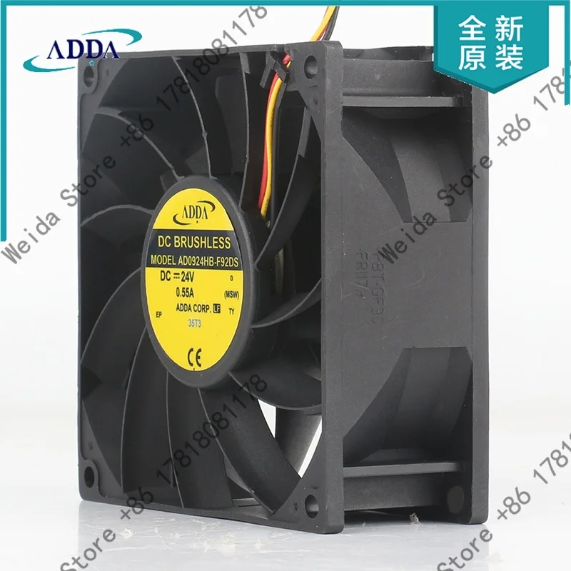 Original factory-made ADDA product. Xiehui AD0924HB-F92DS 9038 90X90X38MM 24V 0.55A three-wire bearing fan