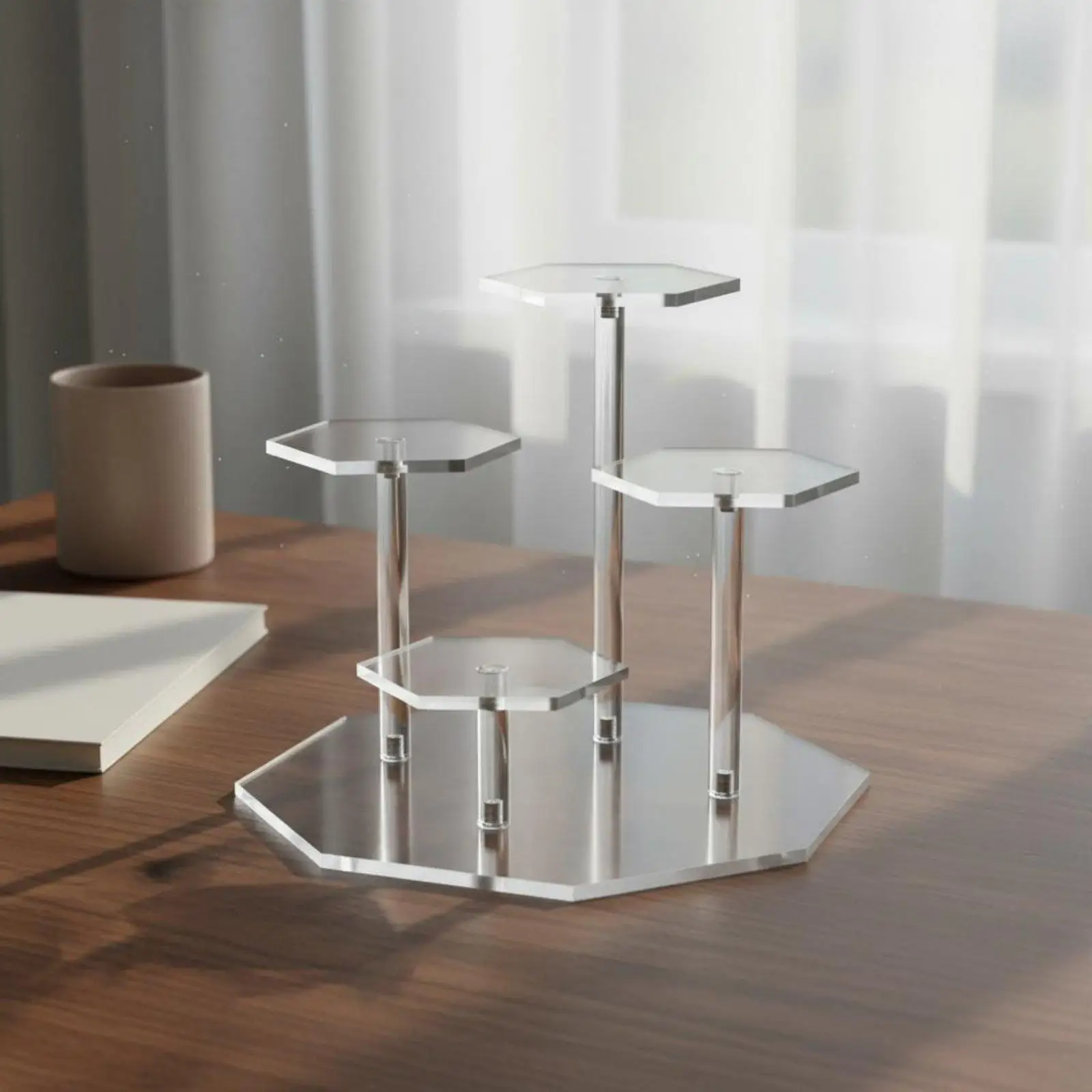 Acrylic Display Stand Hexagon Tiered Organizer Clear Accessory Display Shelf Riser for Figurine Collectibles Jewelry