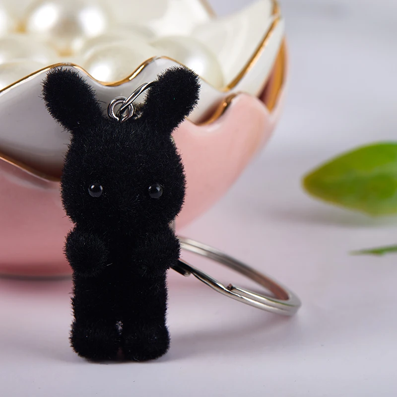 1PC 3D Cartoon Flocking Rabbit Keychain Rabbit Key Ring Animal Key Chains Souvenir Gifts For Women Men Car Keys DIY Jewelry