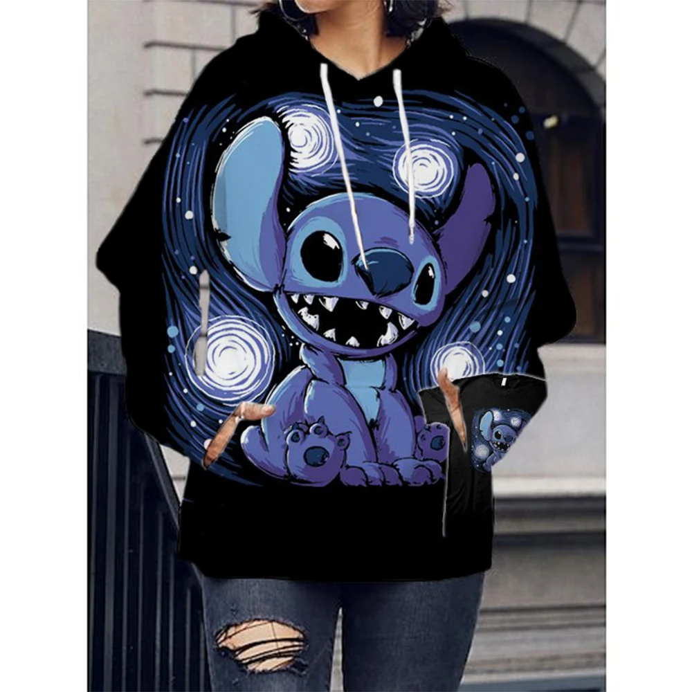 Women\'s Sweatshirt Sweatshirt Jacket Clothes Hoodie Women\'s Pocket Long Sleeve Pullover Disney Christmas Stitch Top