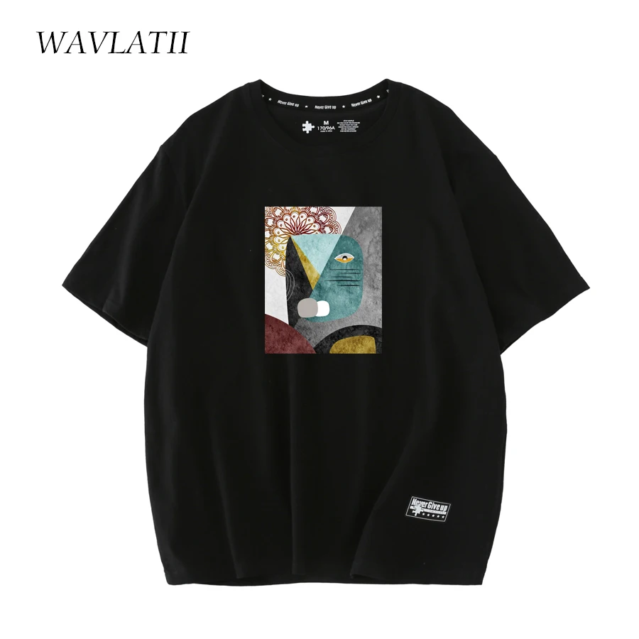 WAVLATII Women 100% Cotton Summer T Shirts Female 210 g/m2 Green White Short Sleeve Tees Lady Fashion Printed Tops WT2221