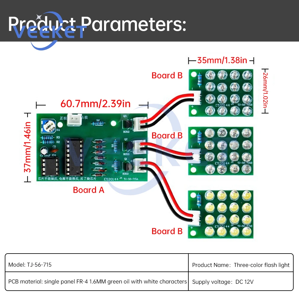 CD4017+NE555 Red White and Blue LED Water Flow Light Kit DIY Learning Electronic Parts TJ-56-715