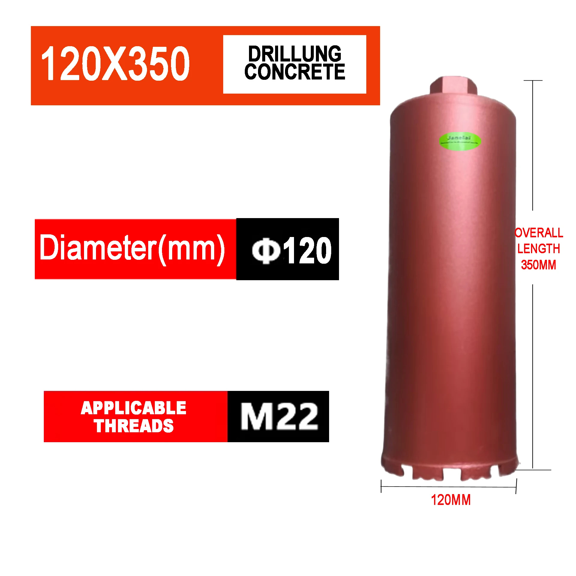 

Диапазон диаметра Janelai, длина 120x350 мм, алмазная кольцевая пила, сверло для глубоких отверстий для сверления отверстий в бетоне/кирпичной стене