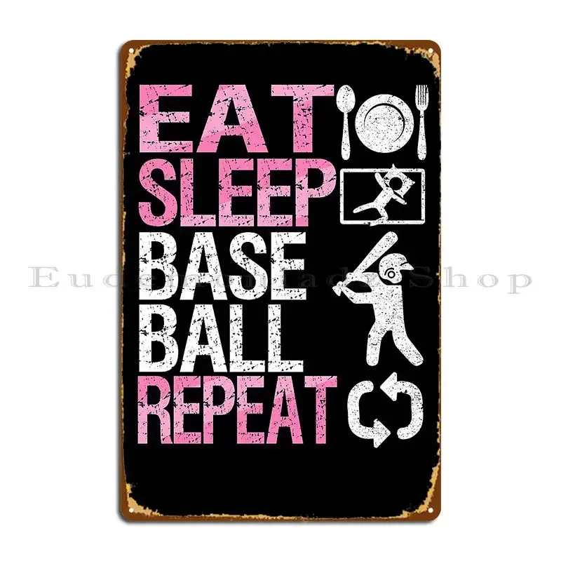 Eat Sleep Baseball Repeat Metal Sign Vintage Home Bar Customize Bar Tin Sign Poster