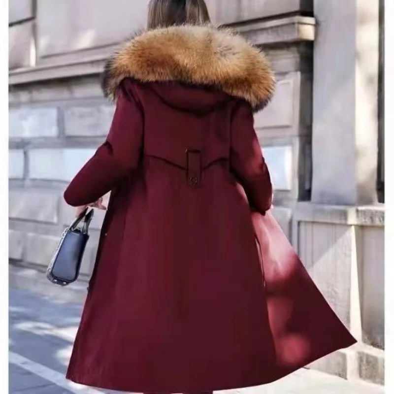 New style women's leather coat thickened cotton-padded with fur and in
