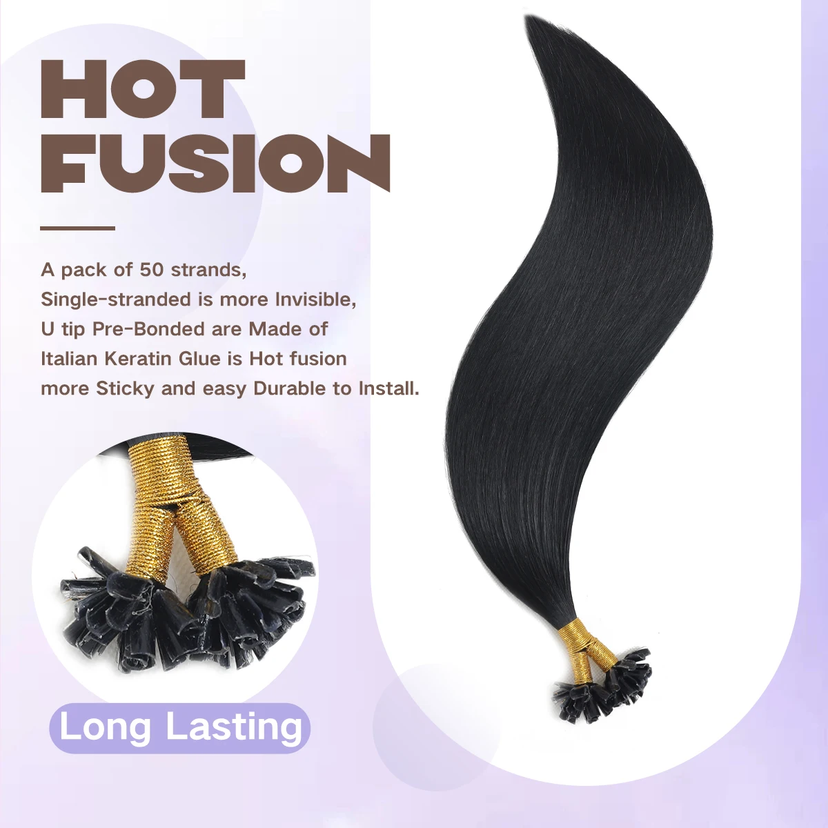 Sindra Nail Tip Hair Extensions Human Hair Pre Bonded Hair Extensions 14-20inch Jet Black Hair Extensions for Women