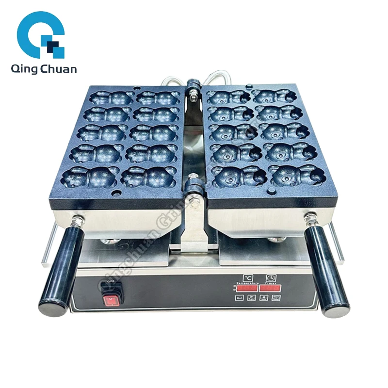 Panda Shaped Waffle Maker Commercial Stainless Steel Non Stick Snack Equipment Commercial 10Pcs Bear Shape Waffle Cake Machine