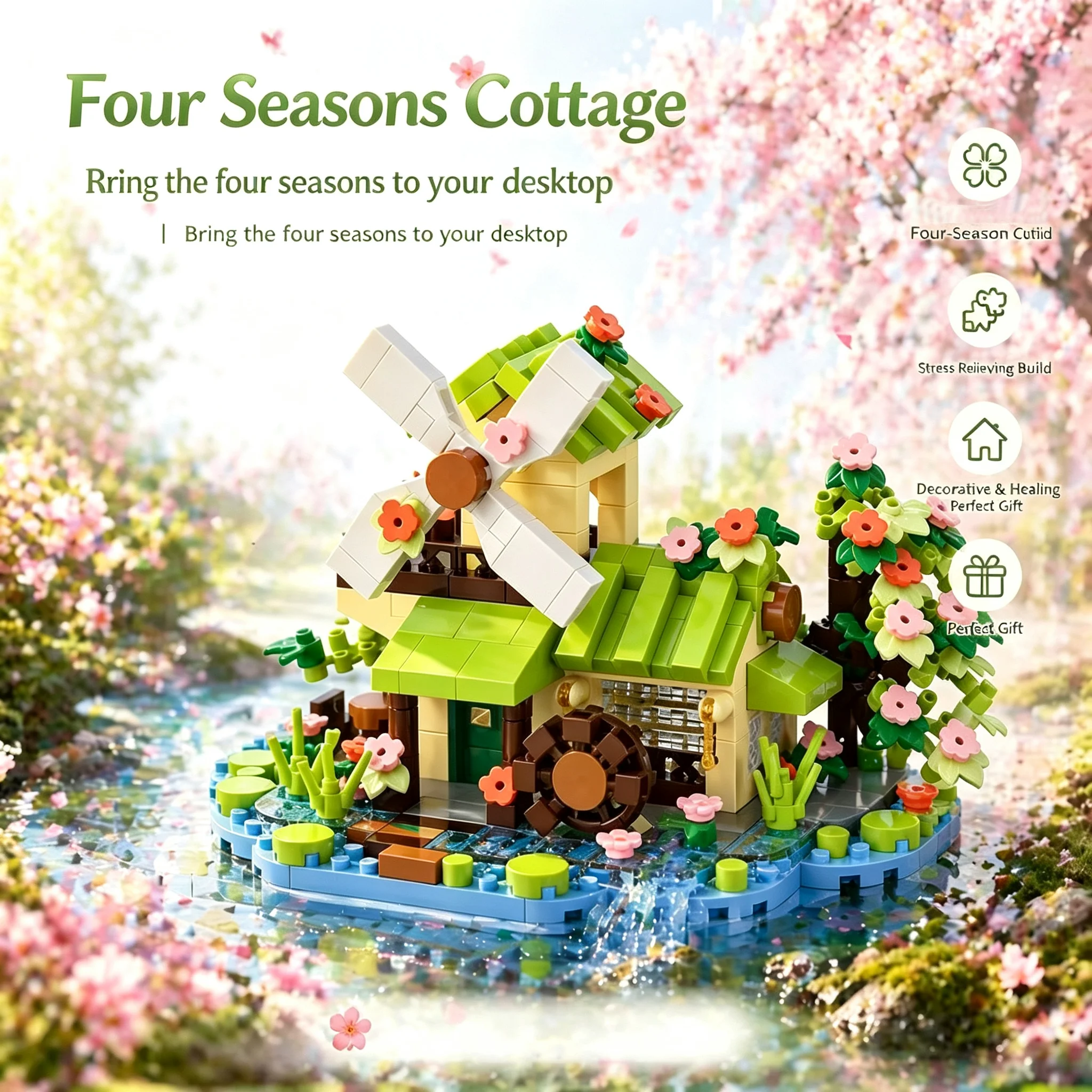 Four Seasons Tree House Building Blocks Set DIY Assembly Bricks Model Creative Hobby Toy Home Decor Gift for Kids Adults