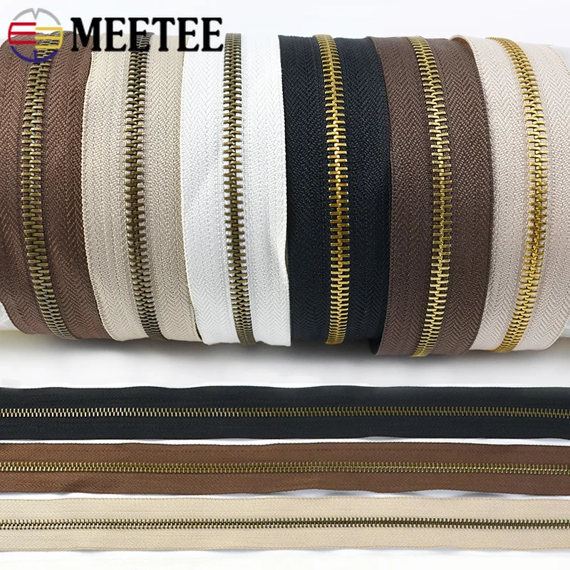 Meetee 2/4Y 3# 5# Metal Zipper Tape Gold Teeth Decorative Zip Repair Kit Bag Jacket Clothes Pocket Sewing Supplies Accessories