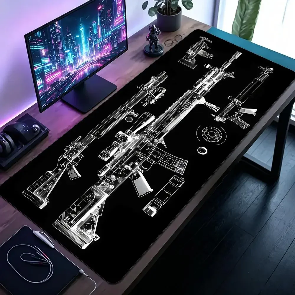 Machine Gun Theme Mouse Pad Large Computer Office Game Table Mat Rubber Anti Slip Stitched Keyboard Mats XXL Desk Pads