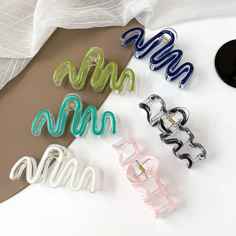 New Colorful Wave Hair Claw Hairpin Women Girls Fashion Design Korean Sweet Simple Irregular Hair Clip Headwear Accessories