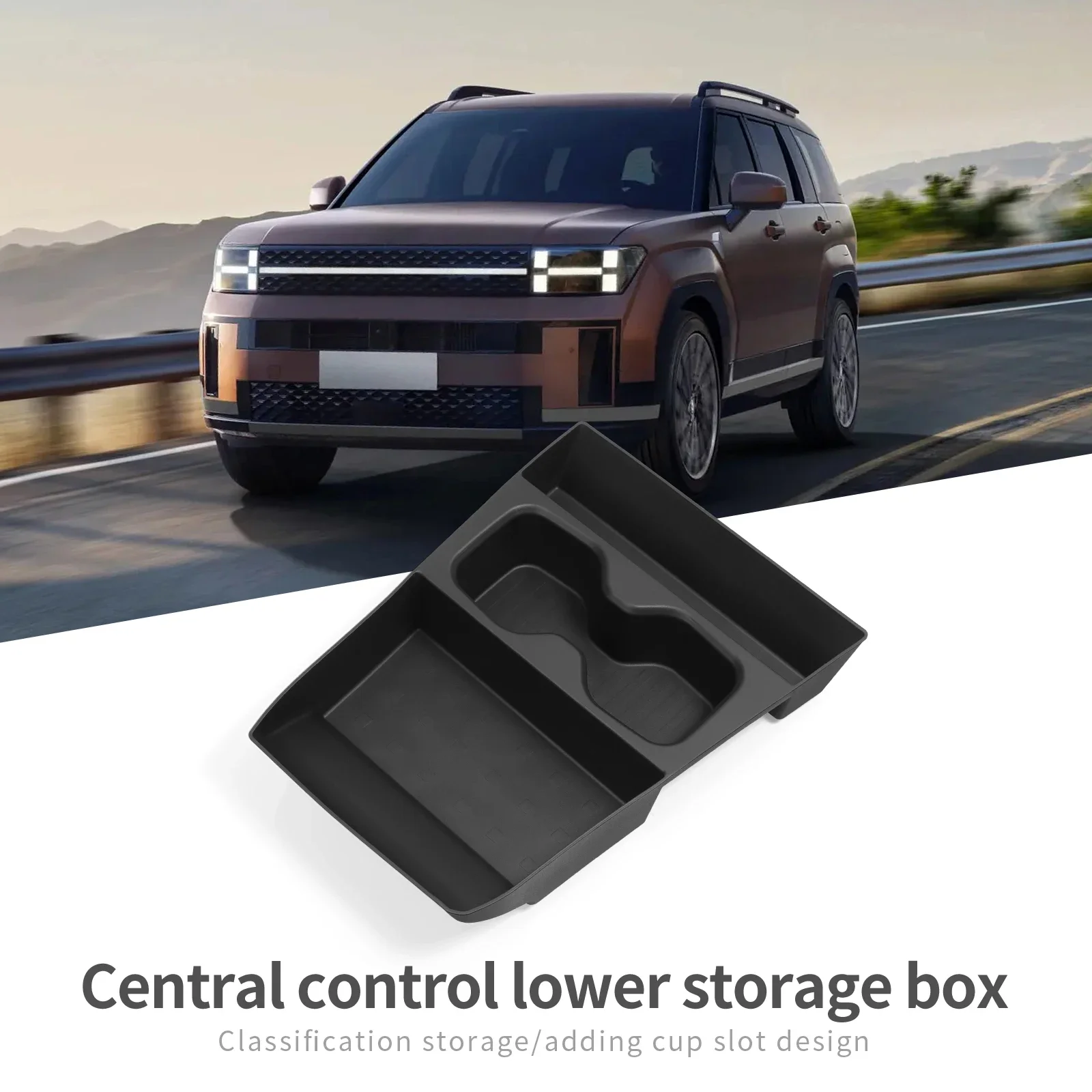 

Для Hyundai Santa Fe 2024 2025 автомобильный центральный нижний слой ящик для хранения подстаканник TPE органайзер лоток аксессуары для уборки