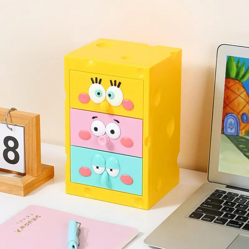 Imagem -03 - Bob Esponja Kawaii com Camadas de Gaveta Desktop Storage Box Ornamentos Organizador Presentes Estrela Lula Molusco Tentáculos Desenhos Animados Bonito Desktop