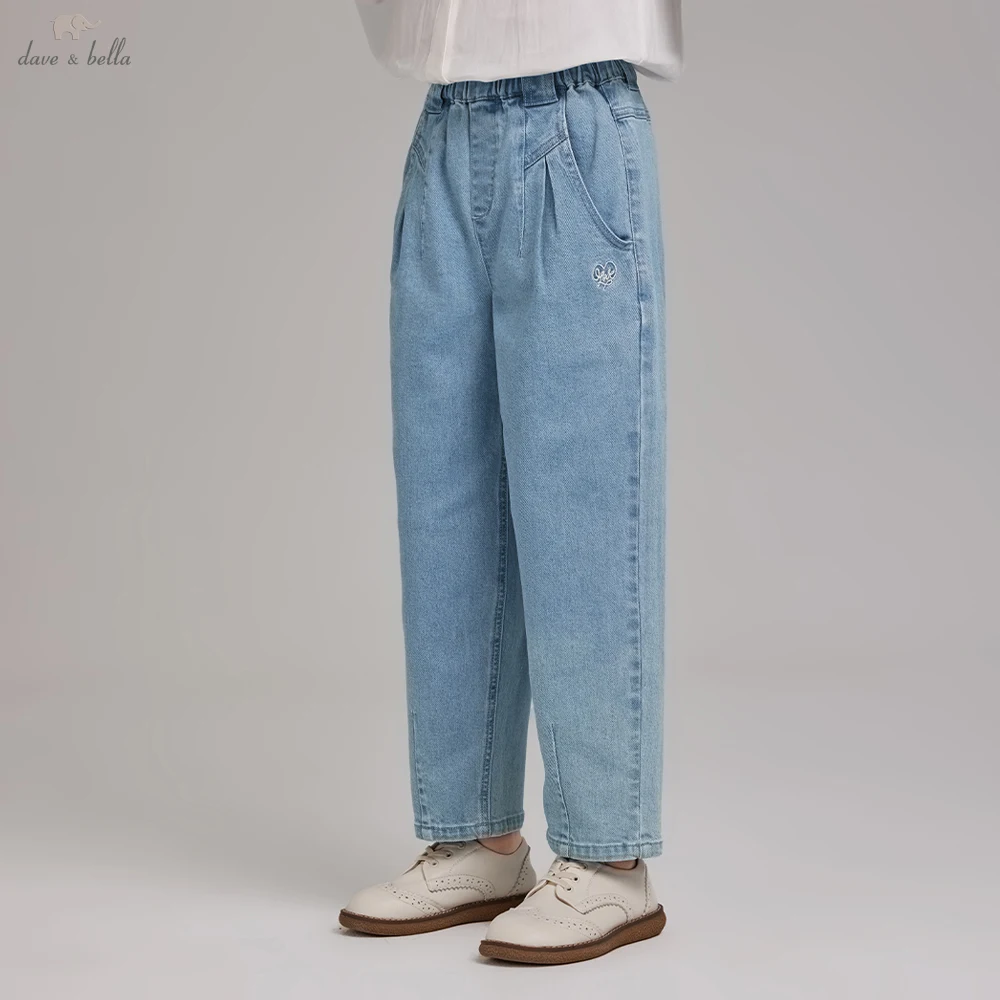 Dave Bella Children Autumn Embroidery Jeans Casual 7-13 Years Teen Girls Straight Pants Elastic Trousers DK3263084