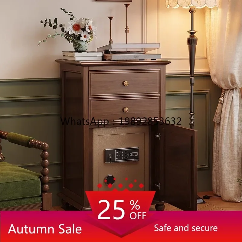 LYY Bedside Cabinet Safe Home Small Storage Cabinet with Fingerprint Password Lock Bedroom Solid Wood Safe