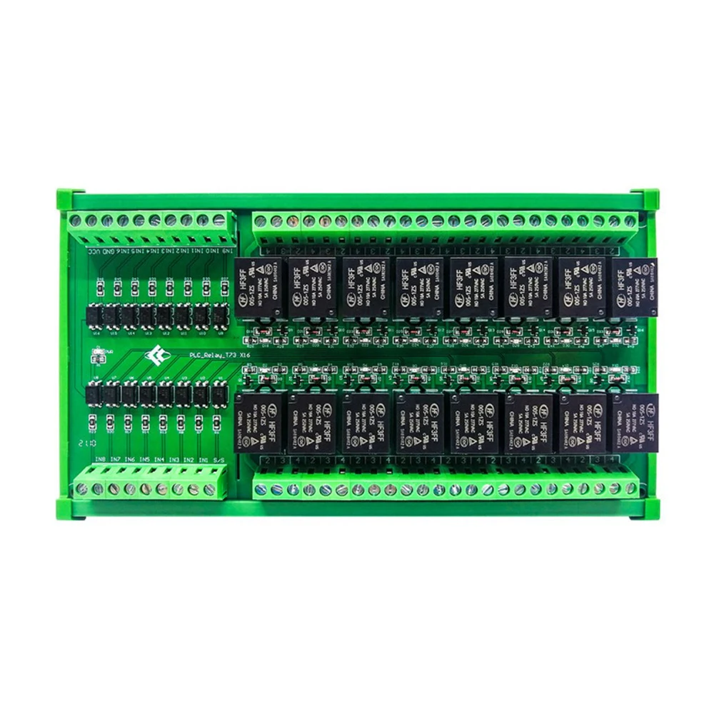 16 Channel Optocoupler Isolation Relay Module High Low Level 5V 12V 24V PLC Amplifier Board 10A Contact Load DIN Rail Mount