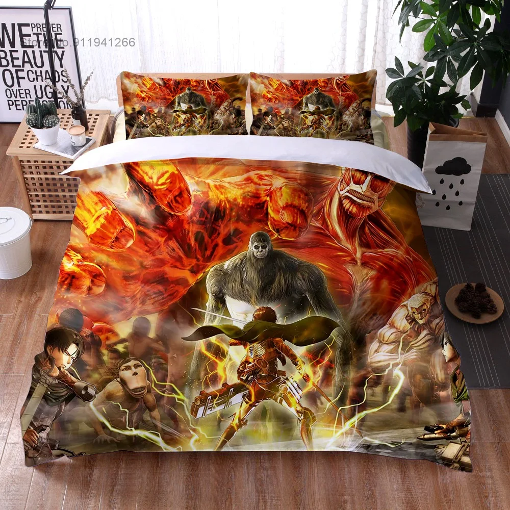 3D Print Cartoon Anime Attack On Titan Bedding Set Design Custom Duvet Cover Bed Quilt Cover for Kids Adults Bedspread