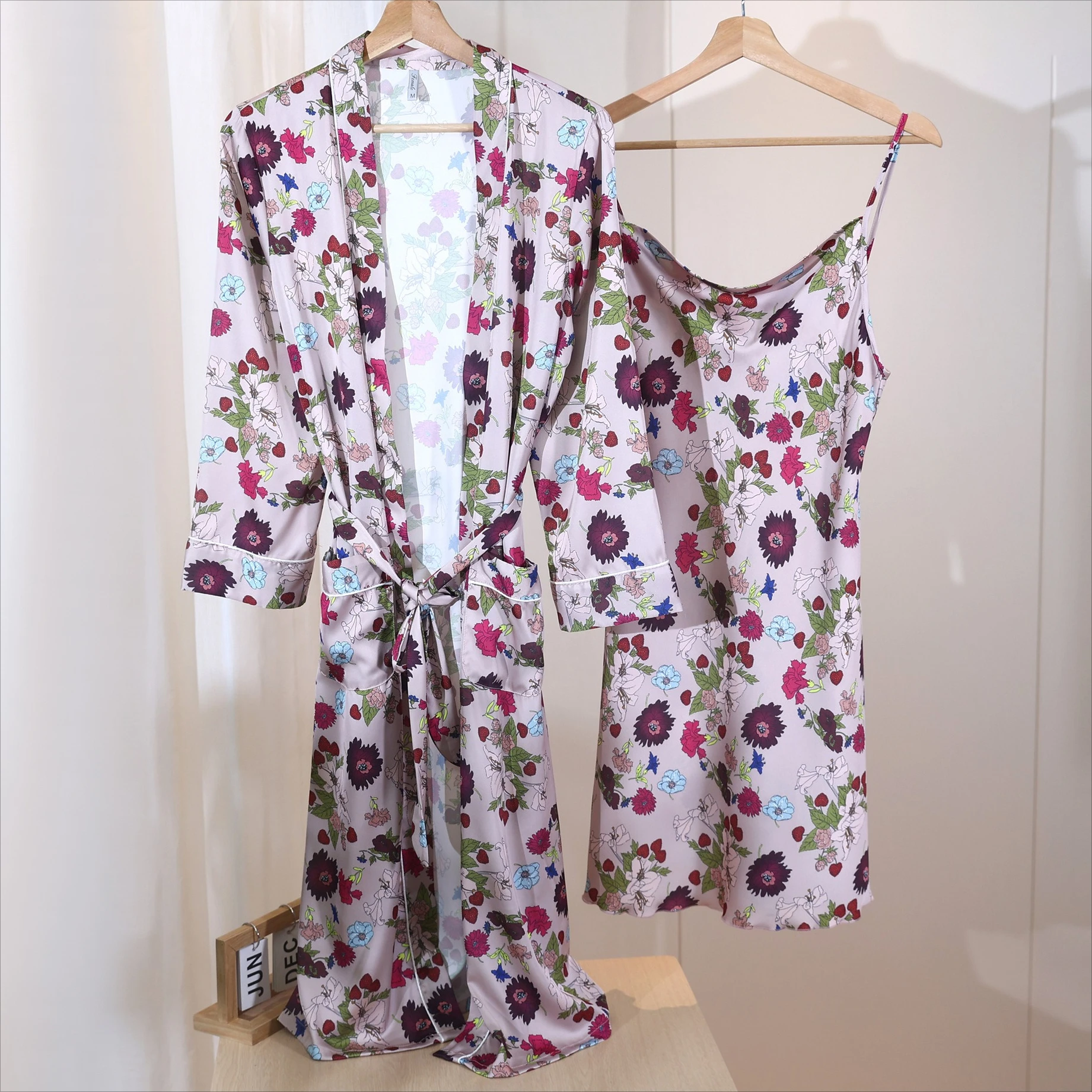 

Twinset Robe Set Summer Women Print Bathrobe Gown Satin Sleepwear Nightgown Loungewear Chemise Nightsuits Kimono Homewear